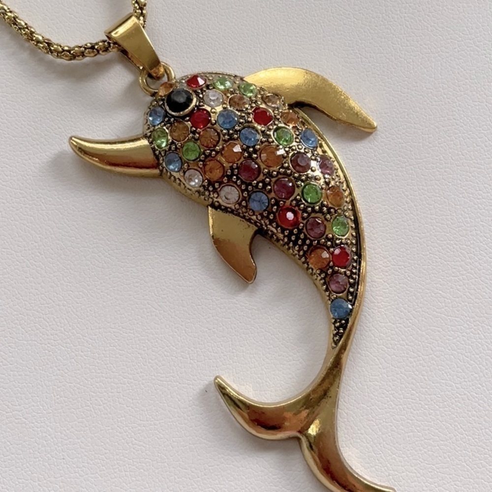 Betsey Johnson Gold Alloy Rhinestone Dolphin Necklace
